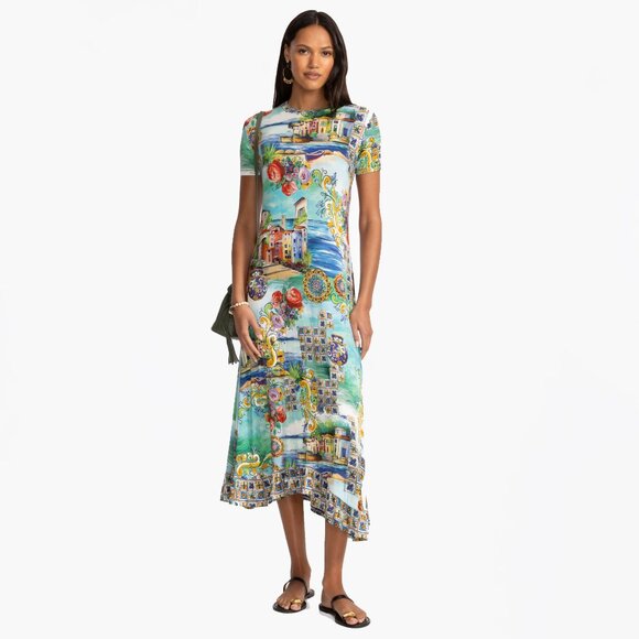 Johnny Was Janie Favorite Christy Short Swing Tee Floral Shirt Green Blue Top NW - Picture 8 of 9